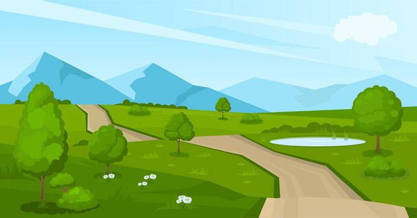 Cartoon summer landscape with road - Vector, Image