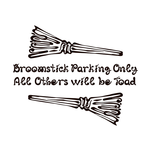 Halloween Hand Drawn Brooms with Phrase - Vector, Image
