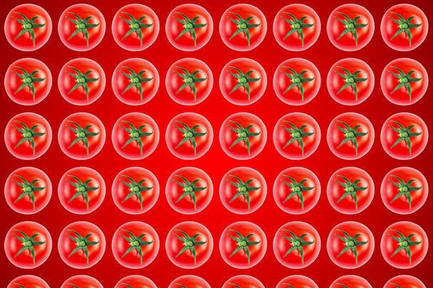 Vegetable pattern of red tomatoes on red background. - Photo, Image
