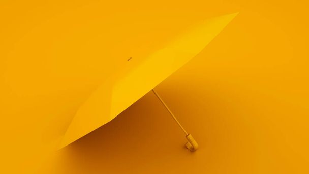 Žlutý deštník na žlutém pozadí. Letní koncept. 3D ilustrace - Fotografie, Obrázek