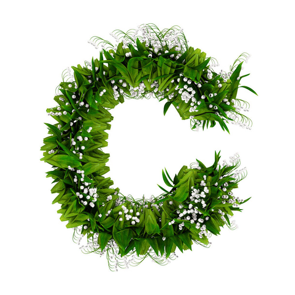 白に隔離された花や草で作られた手紙C 。3Dイラスト - 写真・画像