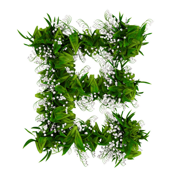 Лист E з квітів і трави ізольовані на білому. 3d ілюстрація
 - Фото, зображення