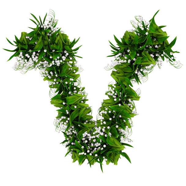 Letter V made of flowers and grass isolated on white. 3d illustration - Photo, Image