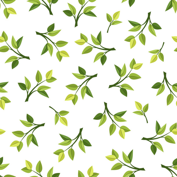 Vector seamless pattern with green leaves on a white background. - Vecteur, image