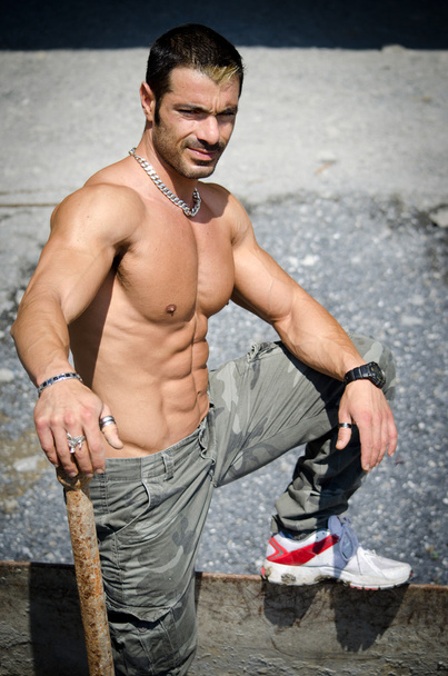 Sexy construction worker naked with muscular body - Foto, imagen