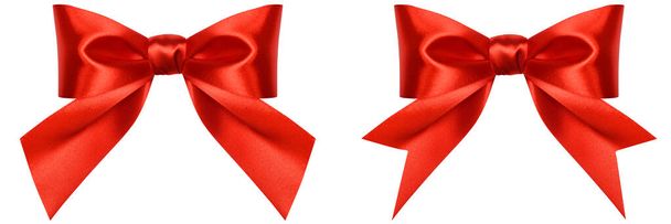 Gift bow of red satin ribbon isolated on white background - Photo, Image