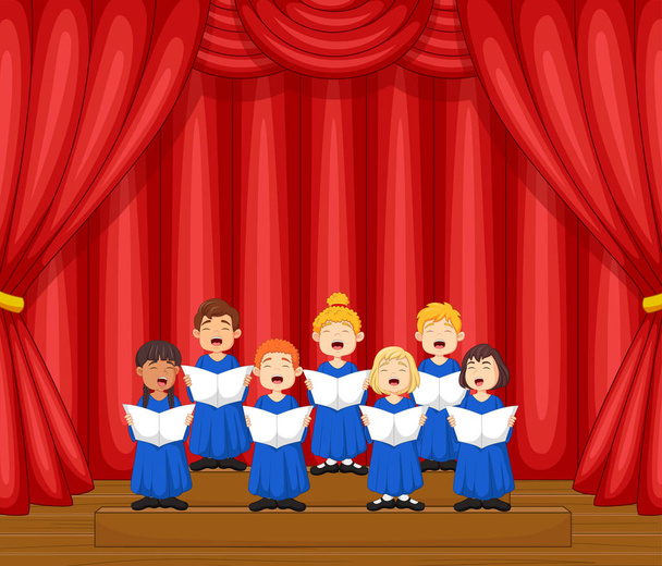 Vektor-Illustration von Chorkindern, die auf der Bühne ein Lied singen - Vektor, Bild