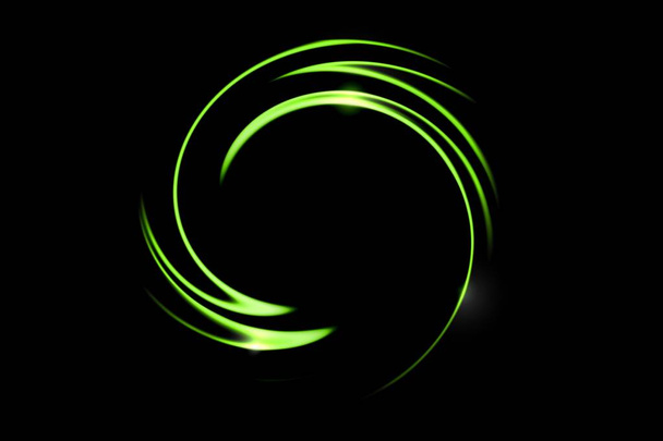 Groen vuur komeet licht vliegt in cirkel. Schijnende lichten in beweging met deeltjes op de zwarte lucht. Ring van vuur, abstracte achtergrond  - Foto, afbeelding