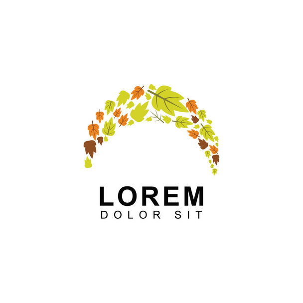 Logotipos de otoño con hojas marrones y verdes, bosques, cerezas, paisajes estacionales. diseñado para la seguridad medioambiental y sanitaria. adecuado para empresas de plantas botánicas, agrícolas y orgánicas
 - Vector, imagen