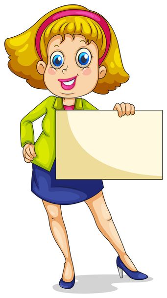 A fat businesswoman holding an empty signage - Vector, Image