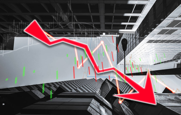 Stock index graph and chart in modern building background (red b - Photo, image