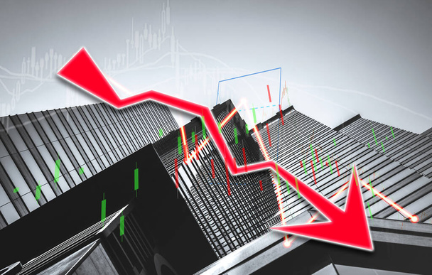 Stock index graph and chart in modern building background (red b - Foto, imagen