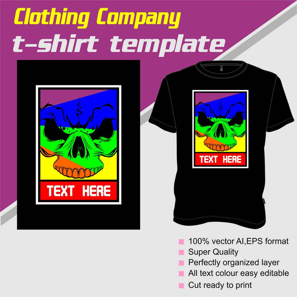 T-Shirt-Vorlage, vollständig editierbar mit Totenkopf-Vektor - Vektor, Bild