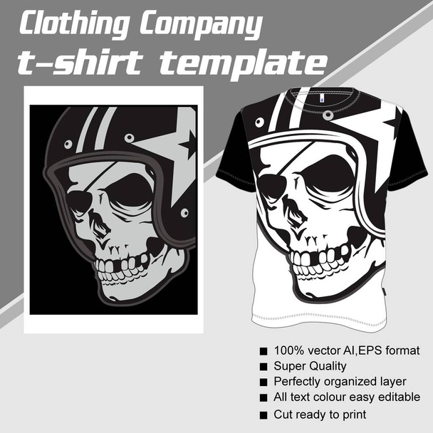 T-shirt template, fully editable with skull helmet vector - ベクター画像