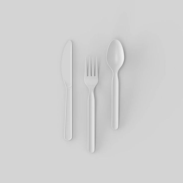 3d render of recyclable cutlery on a uniform background - Foto, afbeelding