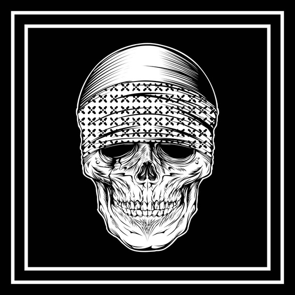 skull wearing bandana hand drawing vector - Vector, Image