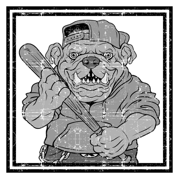 Vektorová ilustrace divoký hráč baseballu Buldog hitů míč-vektor - Vektor, obrázek