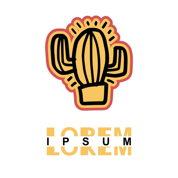 Logo kaktusa w kreskówkach na papierze. mogą być stosowane na różnych nośnikach papierowych lub plastikowych. To logo kaktusa z pomarańczowymi i różowymi liniami może być używane do różnych companie - Wektor, obraz