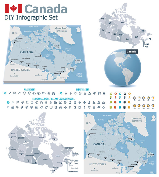 Canada maps with markers - Vector, Image