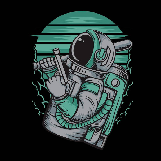Silahla ilgilenen astronot. Vektör el çizimi, gömlek tasarımları, motorcu, disk jokey, beyefendi, berber ve diğerleri. İzole ve düzenlenmesi kolay. Vektör İllüstrasyonu - Vektör - Vektör, Görsel