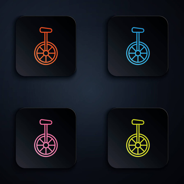 Színes neon vonal Egykerekű vagy egy kerékpár ikon elszigetelt fehér alapon. Egykerekű bicikli. Állítsa ikonok színes négyzet gombok. Vektorillusztráció - Vektor, kép