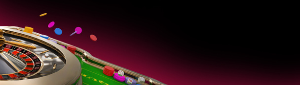 Vegas Games Casino Online, фишки казино, игровые кости, игорный баннер казино Графическая концепция на красных неоновых огней отображения искусства и левой стороны копирования пространства фона - 3D рендеринга
 - Фото, изображение