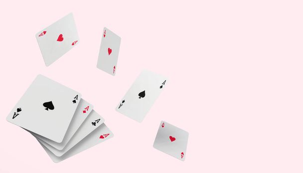 Falling póker kártya Kaszinó Koncepció a modern rózsaszín paszta háttér - 3d renderelés - Fotó, kép