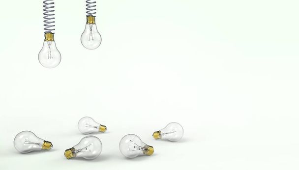 Idéias e inspiração Lâmpadas de luz com a criatividade de um líder de ideia exótica no moderno fundo de pasta verde - renderização 3D
 - Foto, Imagem