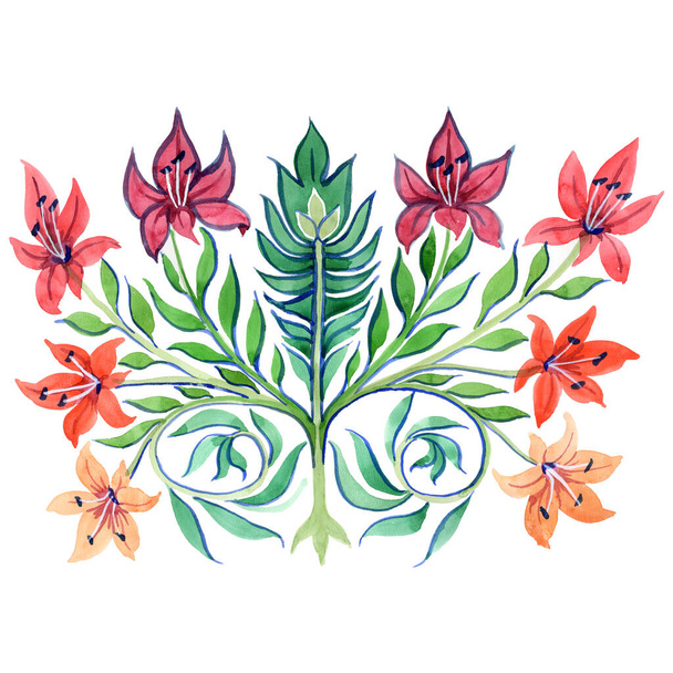 Blumenschmuck, botanische Blumen. Aquarell Hintergrundillustration Set. isolierte Blumensträuße Illustrationselement. - Foto, Bild