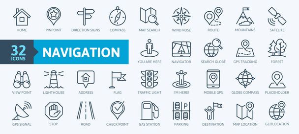 Navigation, location, GPS elements -  thin line web icon set. Outline icons collection. Simple vector illustration. - Vector, Image