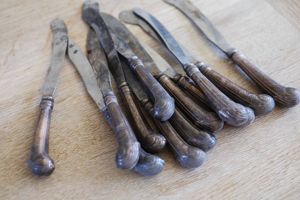 set of old table knives.  - 写真・画像