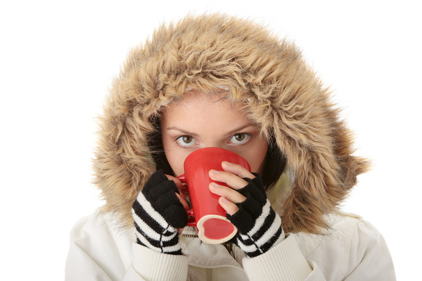 Winter girl with hot cup - Foto, Imagem