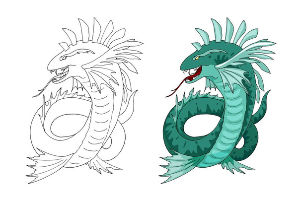 Cartoon Sea serpent creature character. Vector clip art illustration - ベクター画像