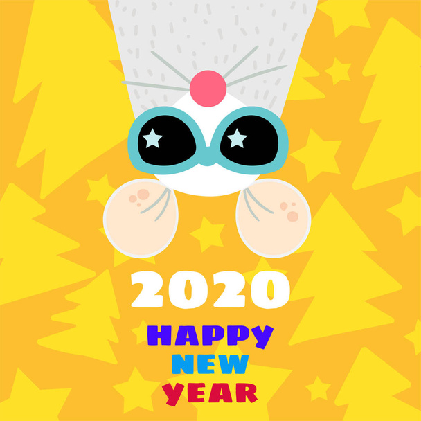 Funny mouse 2020 greeting card flat template - Vektor, obrázek