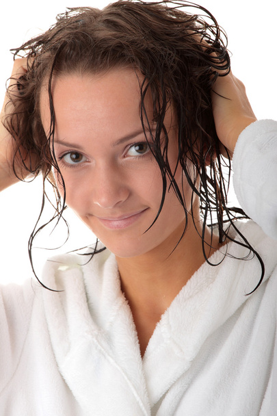 Happy young woman with wet hairs - 写真・画像