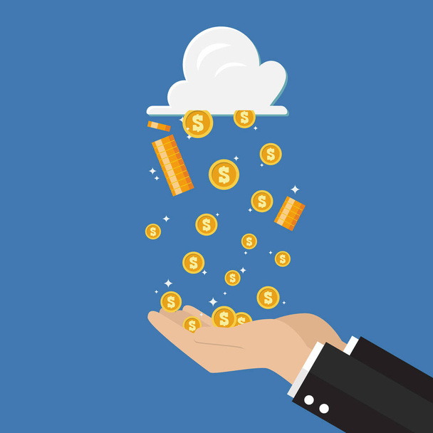 üzletember kézhez kapja a pénzt eső felhő technológia - Vektor, kép