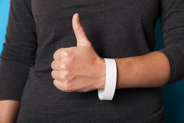 Concert paper bracelet mockup, event wristband. Arm activity accessory, adhesive, cheap. - Фото, изображение
