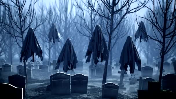 Latające duchy na cmentarzu - Materiał filmowy, wideo
