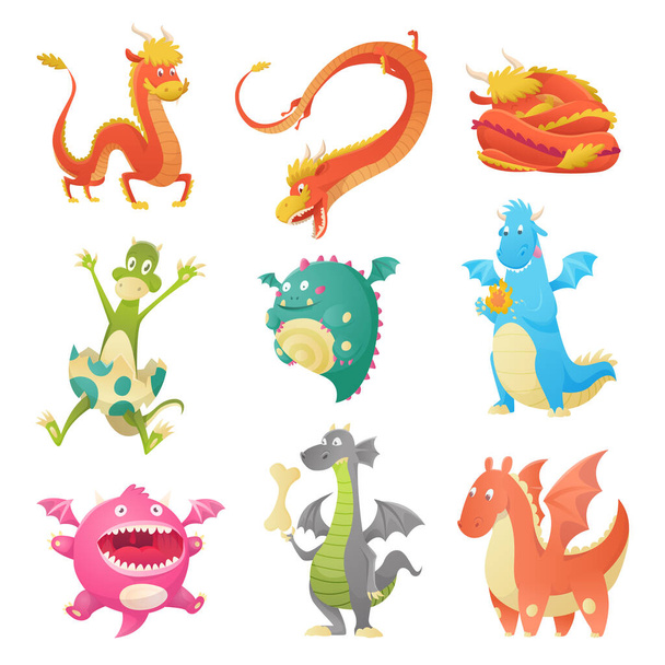 Dragon karikatür vektör şirin yusufçuk dino karakter bebek dinozor çocuklar fairytale dino illüstrasyon izole beyaz arka plan üzerinde için. - Vektör, Görsel