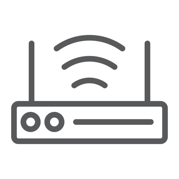Піктограма лінії маршрутизатора Wi-Fi, технологія і пристрій, бездротовий інтернет знак, векторна графіка, лінійний візерунок на білому тлі
. - Вектор, зображення
