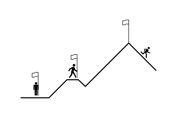 бізнес-концепція. люди прагнуть успіху. люди хочуть бути першими. гірський шлях на вершину. бізнес-ілюстрація. стартап-бізнес. білий фон. Векторна ілюстрація
 - Вектор, зображення