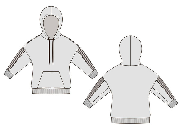 Hoody fashion technical drawings. Flat Templates on white background. - Vector, Image