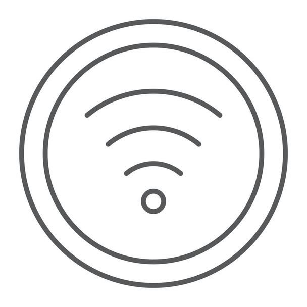 Wifi thin line icon, internet and network, wireless internet sign, vector graphics, a linear pattern on a white background. - Vector, Image
