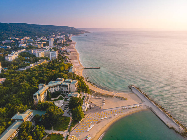 Panoramic view on west part of Golden Sands beach in Bulgaria. - 写真・画像