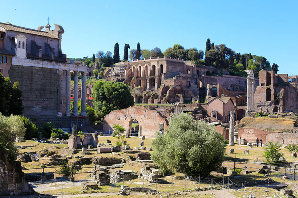 Beautiful Roman Forum, arches and columns in Rome, Italy. - Fotoğraf, Görsel