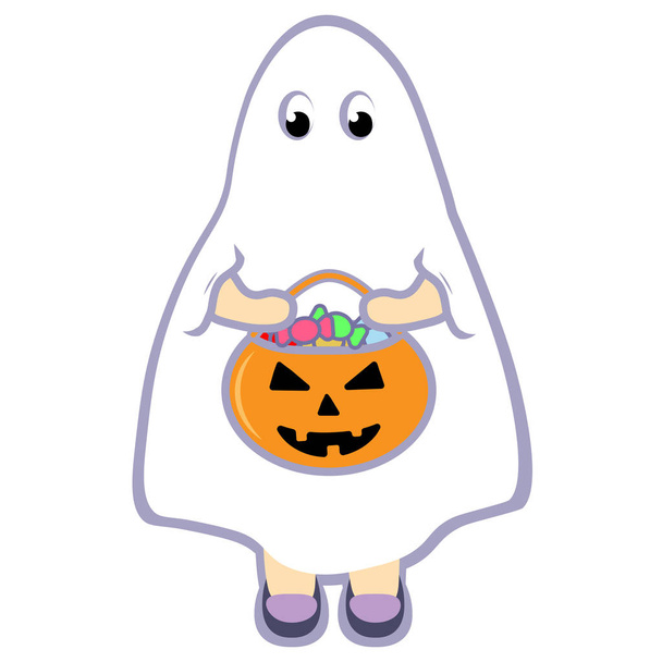 criança em fantasia de fantasma halloween
 - Vetor, Imagem