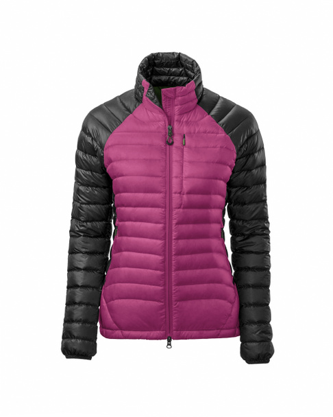 Women's hot pink with black warm sport puffer jacket isolated over white background. Ghost mannequin photography - Photo, Image