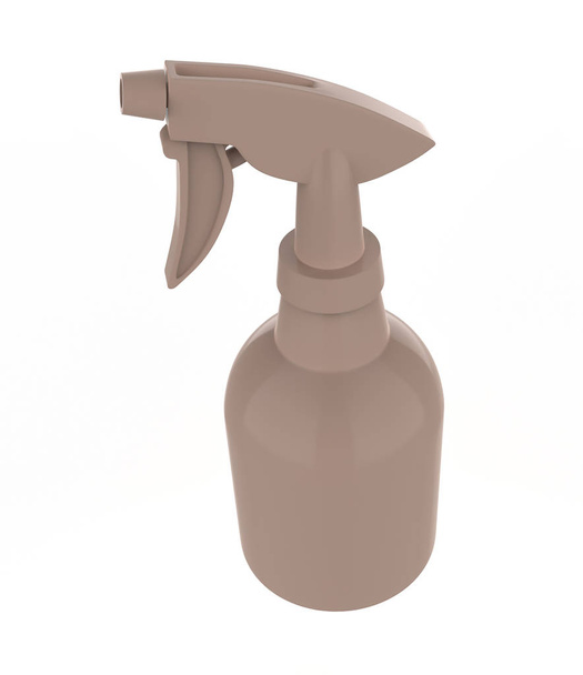 Botella de pulverización con cabezal pulverizador de pistola para productos cosméticos o para el cuidado de la casa. paquete de cosméticos de plástico con gatillo para peluquería. ilustración 3d
 - Foto, imagen