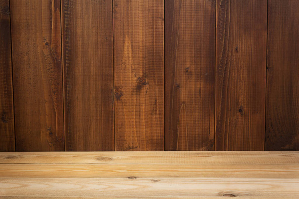 empty wooden table in front - Foto, imagen