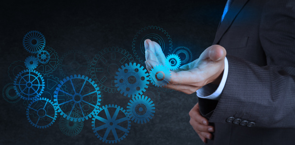επιχειρηματίας χέρι αφής μπλε εργαλείων επιτυχία έννοια - Φωτογραφία, εικόνα